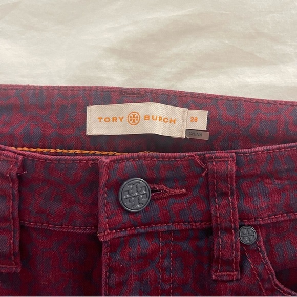 Tory Burch Straight Leg Jeans- Red Blue Floral Stretch- Size 28 - Picture 3 of 6